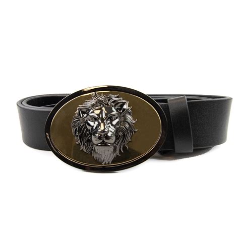 versus versace black lion belt|Versus Versace Black Matte Leather Oval Lion Head Mens Belt.